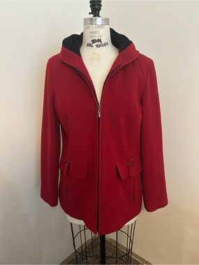 croft & barrow Red Hooded Zip-Up Pea Coat with Flap Pockets